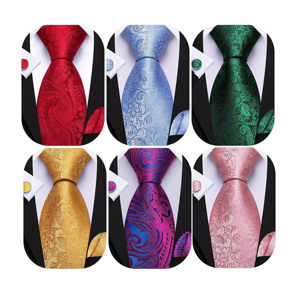 6 PCS Men Ties Set Silk Business Fashion Woven Necktie Handkerchief